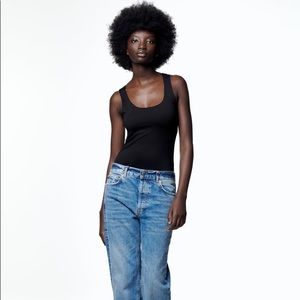 SOLD Zara wide strap stretch top square neck size S very good condition in black